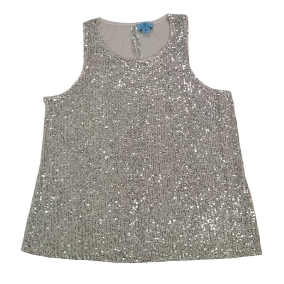 CeCe Sleeveless Sequin Tank Top Silver Glittery Party Wear, Womens XL, NWT - Picture 1 of 8